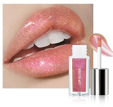 Rouge a Levre Pailleté, Rose Lip Gloss Hydratant Effet 3d Volume Immédiat | Holographique à Lèvres avec Nuance Vaporeuse, Longue Tenue et Waterproof, Non Collant, Maquillage Pailleté pour Femmes