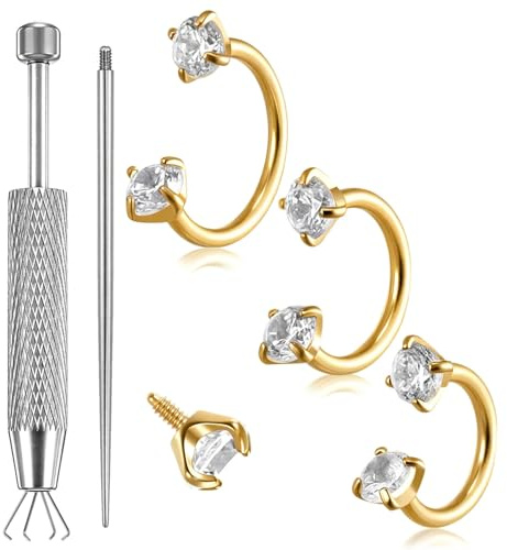 Josojoou 18g Hufeisen Piercing Nase Set Septum Nasenpiercing Ring 6mm/7mm/8mm Titan Nasenring Mit Greifwerkzeug Und Piercing Nadel Rückseite Helix Knorpel Lippenpiercing Schmuck