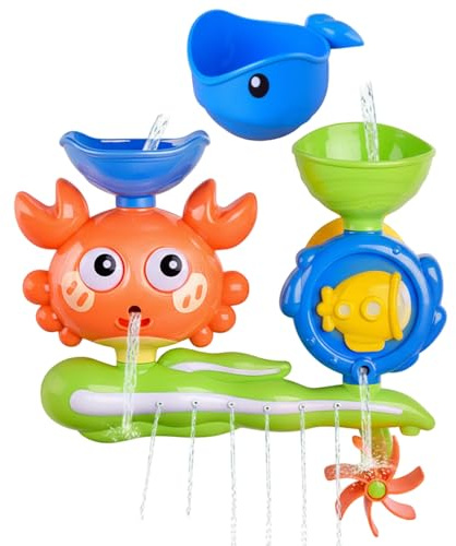 Jouets de baignoire, jouets de bain pour enfants – Baignoire amusante à roue à eau en forme crabe avec yeux rotatifs interactifs et pulvérisation d'eau pour les tout-petits et les bébés, jaune, ba