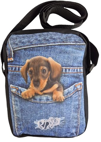 Einkaufszauber Crossbody Handtasche Jeans mit Dackel 3D Druck