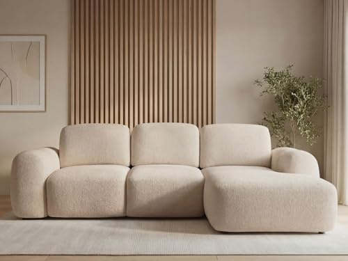 GRAINGOLD Avelin Ecksofa mit Schlaffunktion, 276x165 cm, L-Form Sofa, Schlafcouch für Wohnzimmer, Bouclé-Stoff, 4-Sitzer Eckcouch, Modernes Design (Beige, Rechts)