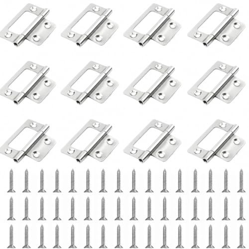 12 Pcs Flush Hinges, Hinges for Wood with 48 Screws | Hinges for Cupboard Doors for Cabinets Cupboards Shed Doors Diy Wood Projects and Furniture Fittings
