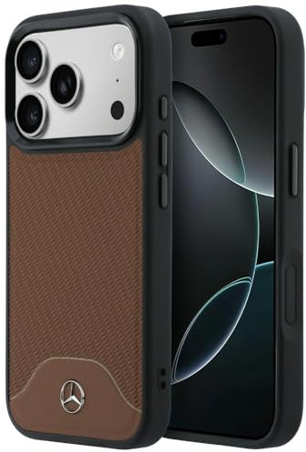 CG MOBILE Mercedes Leder-Holz-Effekt und Kurve kompatibel mit MagSafe Hülle für iPhone 17 Pro (Kamel)