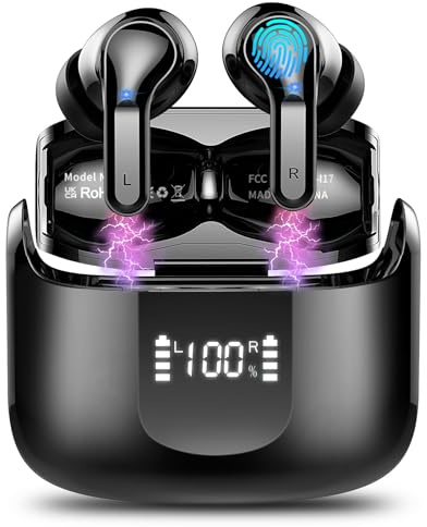 Ordtop Cuffie Bluetooth 5.4, Auricolari Bluetooth 40 Ore HiFi Stereo,USB-C | 4 HD ENC Cancellazione Rumore Mics,Cuffiette Bluetooth con LED Display,IP7 Impermeabili Cuffie Wireless per Android/iOS