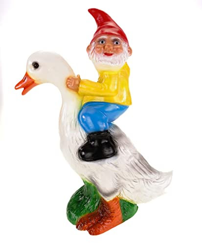 Rakso Oskar Schneider GmbH & Co. KG Gartenzwerg auf Ente aus bruchfestem PVC Zwerg Made in Germany Garten Figur,Mehrfarbig
