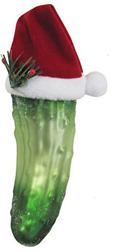 Krebs Glas Lauscha - Weihnachtsdekoration/Christbaumschmuck aus Glas - Weihnachtsbaumanhänger - Motiv: Gurke mit Weihnachtsmütze - Größe: ca. 14 cm