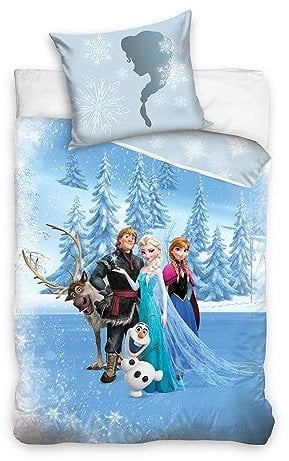 Familando Wende-Bettwäsche Die Eiskönigin 135x200 + 80x80 cm · Linon Bettwäsche aus 100% Baumwolle · Kinder-Bettwäsche mit Frozen Motiv und Reißverschluss