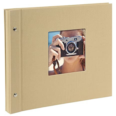 goldbuch Schraubalbum mit Fensterausschnitt, Bella Vista Trend, 30 x 25 cm, 40 schwarze Seiten mit Pergamin-Trennblättern, Erweiterbar, Leinen, Sand, 26506