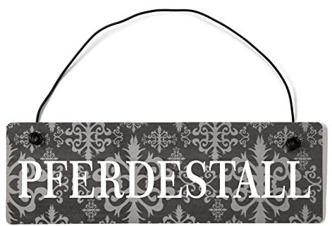 Deko Shabby Chic Schild Pferdestall Vintage Holz Türschild in anthrazit mit Draht