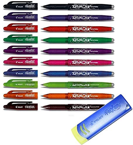 Pilot BL-FR7 Frixion Tintenroller, radierbar, 0,7 mm Spitze, 10er Packung | mit Radierer blau – bunt