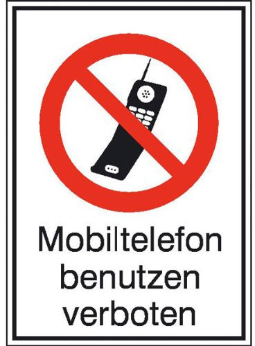Betriebsausstattung24® Warn-Kombischild „Mobiltelefon benutzen verboten“ | Sicherheitsschild/Warnschild | Betriebssicherheit | Folie, 13,1 x 18,5 cm