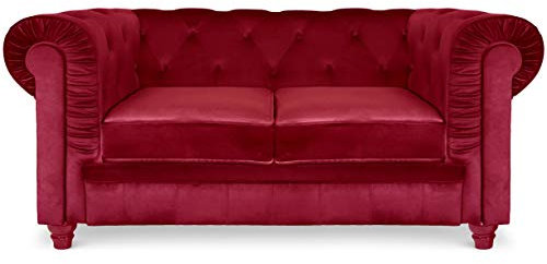 Menzzo Grand Canapé Chesterfield 2-Sitzer Sofa mit Samtbezug Rot