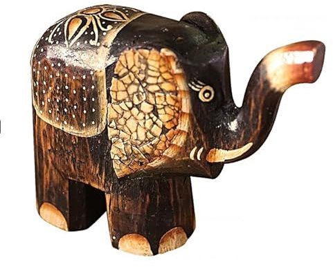 TEMPELWELT Deko Figur Elefant Yatta stehend 13x15 cm, Holz braun bemalt, Holzfigur Elefantenfigur Dekoelefant Statue Tierfigur handgefertigt aus Bali