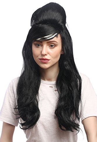 WIG ME UP - 91013-ZA103-ZA615 Perücke Damen Karneval Fasching Schwarz Lang Glatt mit Beehive Hochsteckfrisur Carmen Spanien 60er