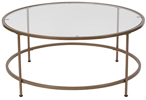 Flash Furniture Mesa de Centro de Cristal, Oro Transparente/Mate, 35.25 W x 35.25 D x 15.25 H