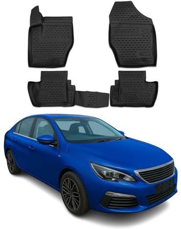OMAC Fußmatten für Peugeot 408 2010-2014 TPE 4X Schwarz | Gummimatten, Automatten, Allwetter, fahrzeugspezifisches Produkt, Antirutsch, 3D-Passform, wasserdicht
