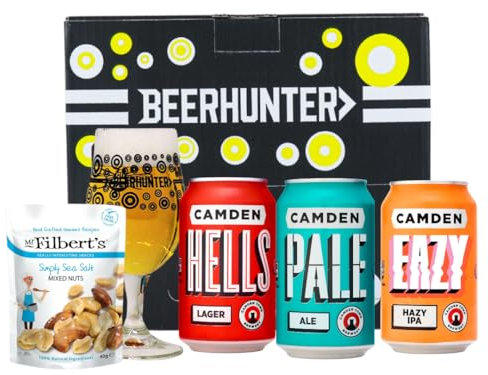 Camden Town Brewery Mixed Craft Beer Gift Set with Glass - Birthday Gifts for Men, for Her, Christmas, Birthdays, Father's Day, Mother's Day Gift Sets for Men Valentines Hamper for him
