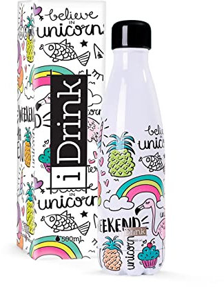 IDRINK® Bouteille isotherme révolutionnaire 2 murs Bouteille en acier inoxydable 500 ml UNICORN