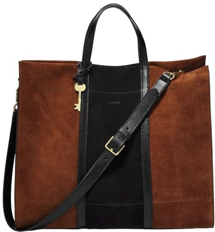 Fossil Tasche für Frauen Carmen, Leder/Leder, Polyurethan, Wildlederbesatz Tote braun/schwarz 38,1 cm L x 15,9 cm B x 33 cm H ZB7891199