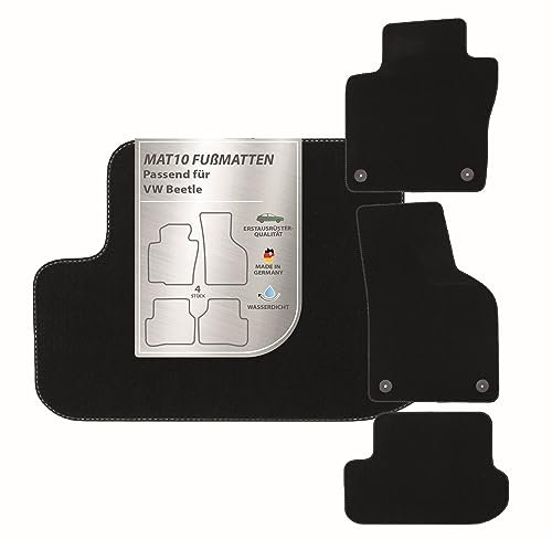 MAT10 – Auto-Fußmatten passend für VW Beetle (BJ 11/2011 - 02/2018, Typ 5C) aus Velours | 4-teiliges Automatten Set | langlebige Erstausrüsterqualität, Made in Germany, schwarz