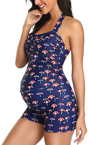 EastElegant Maillot de Bain Une pièce rétro Halter avec Boyleg Grossesse(Parapluie,Large)