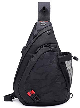 FANDARE Brusttasche Sling Rucksack Schultertasche mit USB Chest Bag Crossbody Umhängetasche Sporttasche für Herren Damen Junge Mädchen Reise Crossover Daypack Wandern Bergsteigen Polyester Schwarz