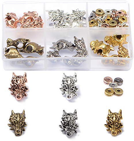 AD BEADS 75 Stück in 5 Farben, 25 Stück Drachen, 2 Köpfe, Perlen plus passende 50 Stück doppelte Heishi-Abstandshalter, Charm-Perlen, Schmuckherstellung, Basteln