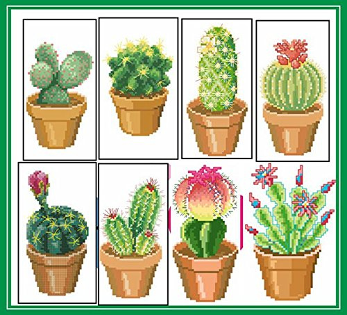 Kit de broderie au point de croix en coton égyptien 14 carats Motif mini créature 8 cactus