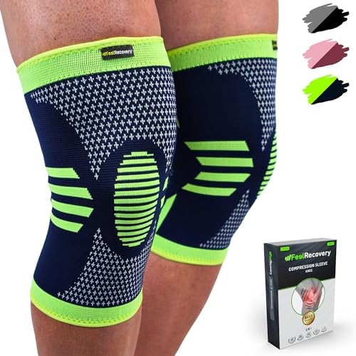 2 Pack Genouillères Homme et Femme - Manchon de Compression du Genou pour Running, Basket et Sports - Genouillère pour l'Arthrite, Douleurs Articulaires, Tendinite - Respirant et Antidérapant