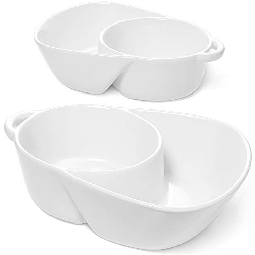 LE TAUCI Chip and Dip Bowls, Anti-Soggy Cereal Bowl, Soup and Side/Cracker Bowls Sets for Breakfast, Soup and Sandwich, Bread Dipping Bowls, Set of 2, White