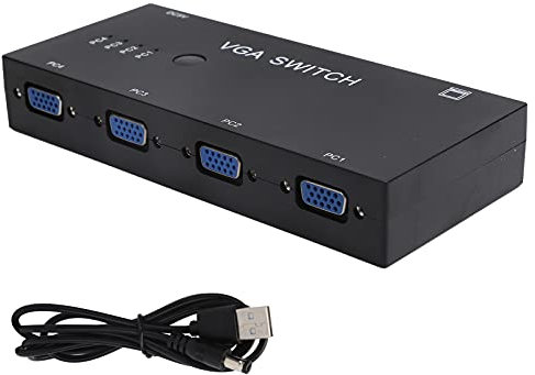 Agatige Commutateur VGA, Adaptateur de Partage Vidéo VGA 4 en 1 Sortie Vidéo VGA pour VGA/XVGA/SVGA/UXGA