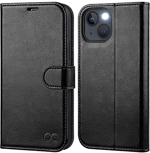 OCASE Handyhülle iPhone 13 Mini Hülle [Premium PU Leder] [Standfunktion] [Kartenfach] [Magnetverschluss] RFID Schutzhülle Klapphülle Lederhülle Tasche Case Etui Kompatibel für iPhone 13 Mini Schwarz