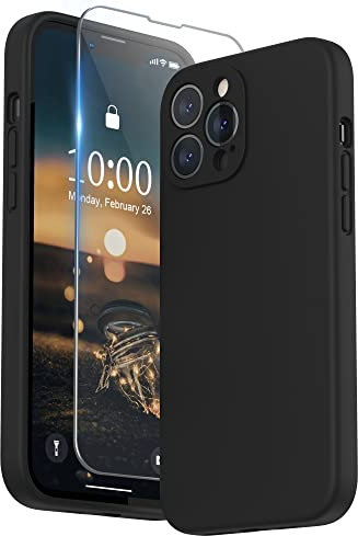 SURPHY Compatible with iPhone 13 Pro Max Case with Screen Protector, Liquid Silicone Protection for Each Lens Shockproof Thickened Rubber Cover for iPhone 13 Pro Max 6.7 inch 2021, Black