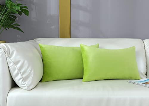 mixeoo Cómodas fundas de cojín decorativas de terciopelo grueso, rectángulo, color verde lima, fundas de cojín súper suaves, decoración del hogar para sofá, sala de estar, silla, juego de 2, 12 x 20