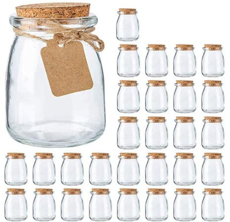 xiaoyige Lot de 15 Pots à dragée de Lait en Verre avec couvercles en liège pour Une fête de Mariage - Vintage (100ml)