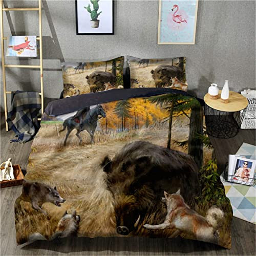 TXZSTGB 3D-Gedruckter Bettbezug Wildschwein Bedruckte Bettwäsche Bettbezug Tagesdecken und Bettbezüge für alle Jahreszeiten (Einzelgröße 135 x 200 cm, 1 Bettbezug + 1 Kissenbezug)