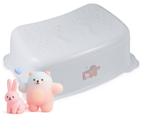 Hylat Baby Kinder Tritthocker – Stabiler Toilettenhocker - Fußhocker – Gummiert & Leicht – Hocker für Kinder ab 3 Jahren bis 40 kg -Grau mit Friends-Motiv