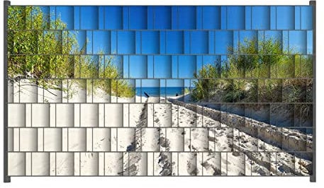 Wallario Zaun Sichtschutz Windschutz für EIN- und Doppelstabmattenzäune in der Größe Breite 2,50m x Höhe 1,40m, Motiv: Auf dem Sandweg zum Strand - Blauer Himmel über dem Meer