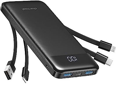 Charmast Power Bank with Built in Cables X 4, 10000mAh USB C Battery pack 6 Outputs 3 Inputs with LED Display Type C Powerbank Portable Charger Compatible with Smartphones Tablets and More