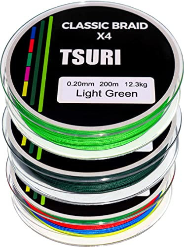 Treccia da pesca 4 fili 20/100 12/100 6/100 150 m 200 m multicolore verde carnoso mare luccio trota (150 m - 10/100, multicolore)