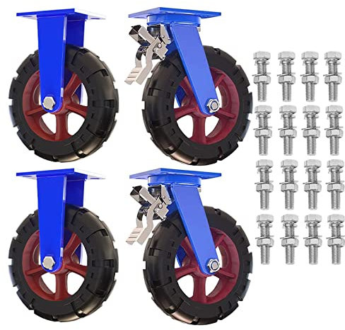 LIGUOYI Industrie Lenkrolle Vollgummi Schwerlast Räder Tragkraft 2500 Kg Mit Kugellager/Axialkugellager/Kegelrollenlager Pannensichere Transportrolle 2 Bockrolle + 2 Lenkrolle M/Bremse, Casters