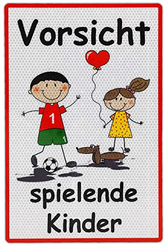 UvV Schild (Klebeschild) 3 Stück Vorsicht spielende Kinder 30x20cm Digitaldruck auf Reflexfolie für Verkehrszeichen