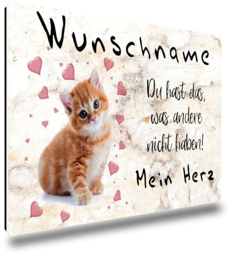 TRIOSK Kühlschrankmagnete Sprüche Liebe Magnet Katze mit Namen personalisiert Spruch lustig Mein Herz Geschenk für Katzenliebhaber verliebte Paare Kühlschrank stark eckig groß 85x55 mm