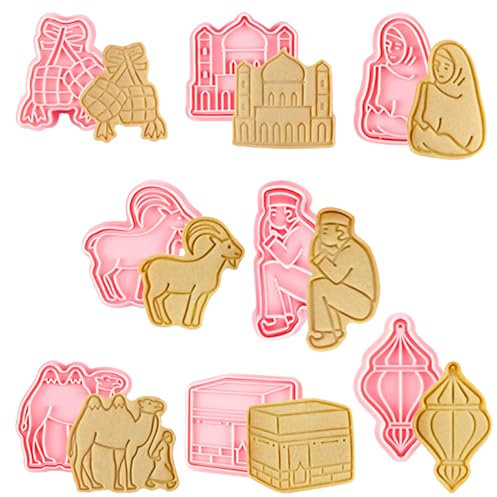 Eid Mubarak Ausstechformen Set, 8 Stück Eid Mubarak Ausstecher, Eid Mubarak Cookie Cutter Ramadan Islamische Muslimische Keksform Ausstechformen 3D Cookie Keksausstecher, für Kuchen, Käse, Backformen