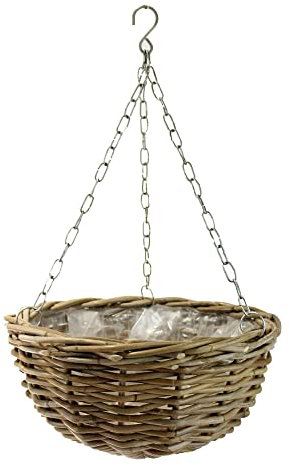 Rattan-Hängekorb rund grau - Innen- und Außentopf