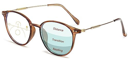 Lanomi Progressive Multifokale Lesebrille Blaulichtfilter Damen Herren Rund Gleitsichtbrille Lesehilfe Sehhilfe UV400 Schutz Brille mit Stärke Braun Gleitsichtbrille 3.5