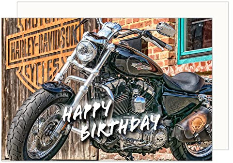Edition Seidel Premium Geburtstagskarte mit Umschlag. Glückwunschkarte Billet Happy Birthday Mann Motorrad Motorradfahrer (G3434 SW023)