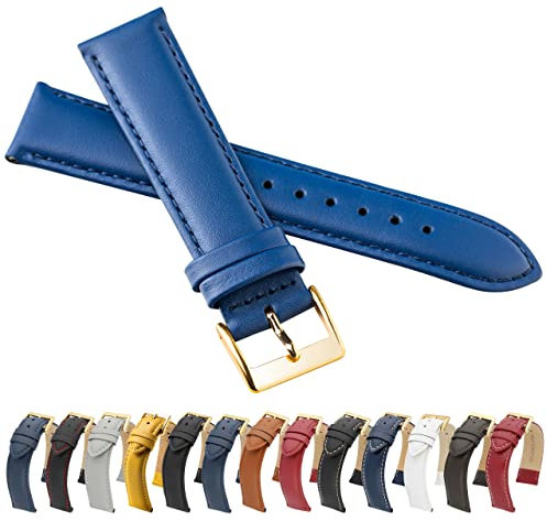 MARCHEL 14 mm Lederarmband Hellblau Uhrenarmband Glattleder Schließe Gold