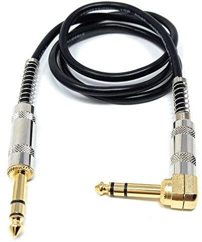 DRUT 1m Straight 6.35mm to Right Angle Jack Stereo Audio Male to Male Plugs 3 Pole TRS Balanced Patch Cable 3.3ft
