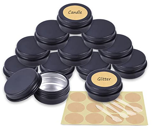 YANCAER 10 Pièces Pots en Aluminium Noir Mat de 10ml avec Couvercle - D35mm x H17mm Vide Ronde Cosmétiques Pot Conteneurs de Voyage pour Maquillage, Crème, Baume à Lèvres, Mini Bougies